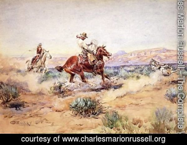 Charles Marion Russell - Roping a Wolf