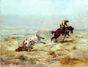 Charles Marion Russell - Lassoing a Steer