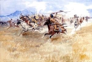 Charles Marion Russell - The Battle Between the Blackfeet and the Piegans