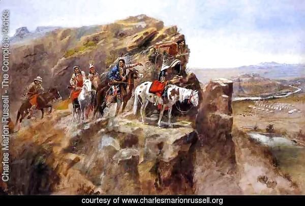 Indians on a Bluff Surveying General Miles' Troops