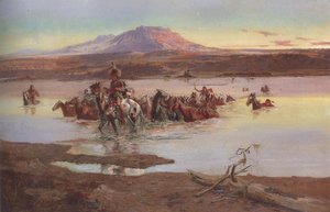 Charles Marion Russell - Fording The Horse Herd 1900
