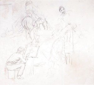 Charles Marion Russell - Charlie Painting in His Cabin (various sketches)