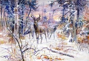 Charles Marion Russell - Deer in a Snowy Forest