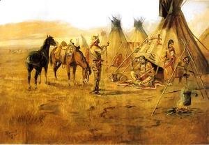 Charles Marion Russell - Cowboy Bargaining for an Indian Girl