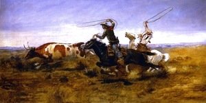 Charles Marion Russell - O.H.Cowboys Roping a Steer